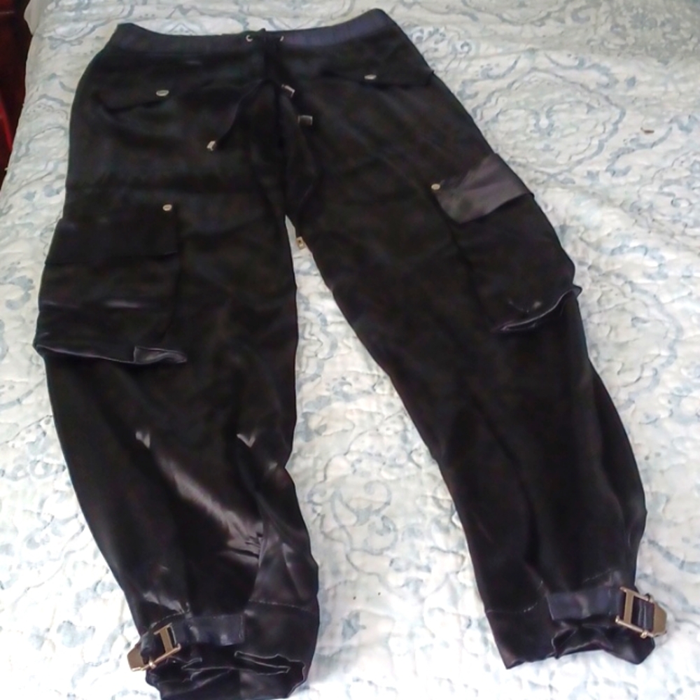 GUESS black satin dress pants